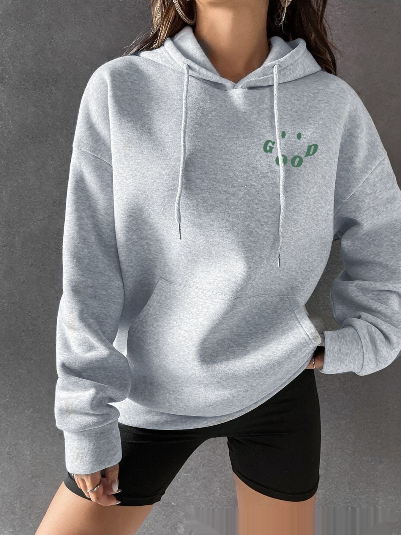 Double-Sided Printed American Hooded Plain Letter Sweater for women