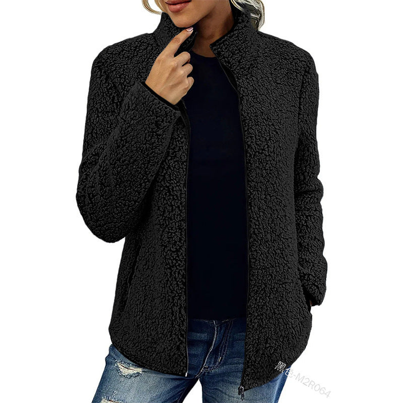 Fall Winter Warm Sweatshirt Stand Collar Solid Color Top for women