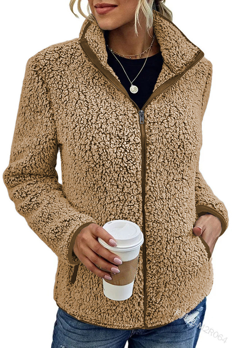 Fall Winter Warm Sweatshirt Stand Collar Solid Color Top for women