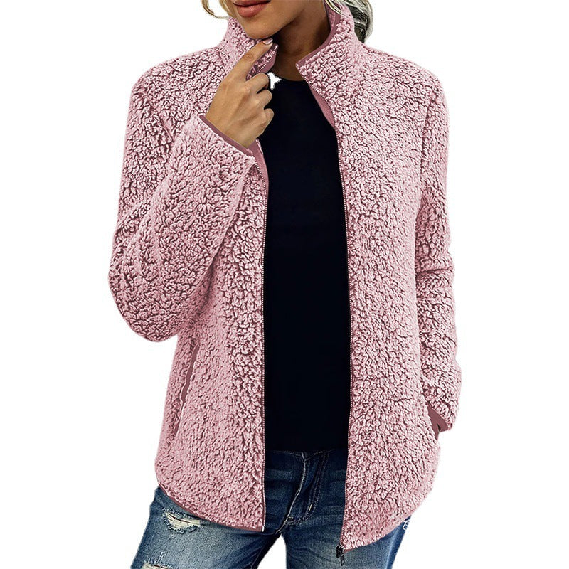 Fall Winter Warm Sweatshirt Stand Collar Solid Color Top for women